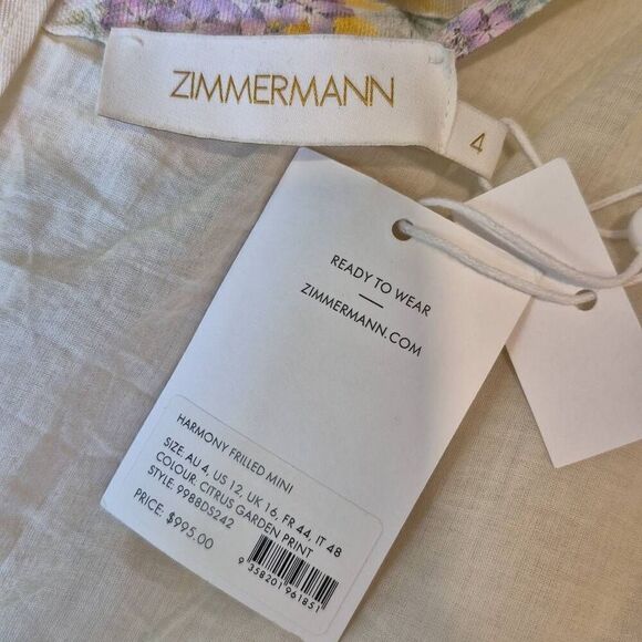 Zimmermann Harmony Linen-Silk Ruffled Floral Minidress Size 12 - Picture 6 of 9